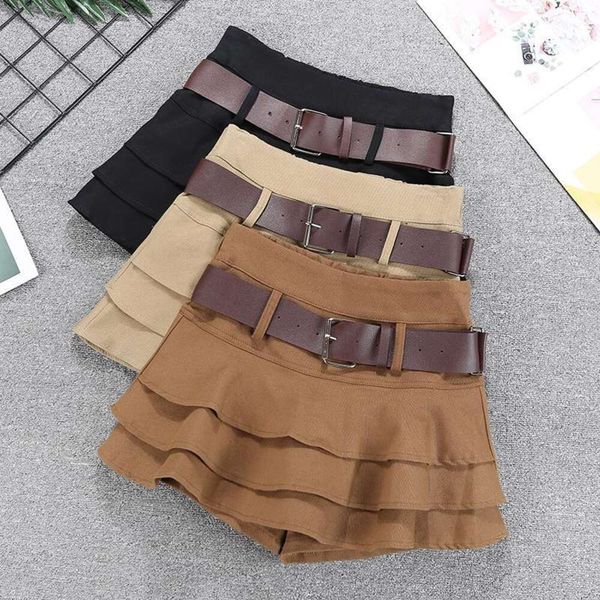 

half skirt summer womens high waist age reduction double layer cake, Black