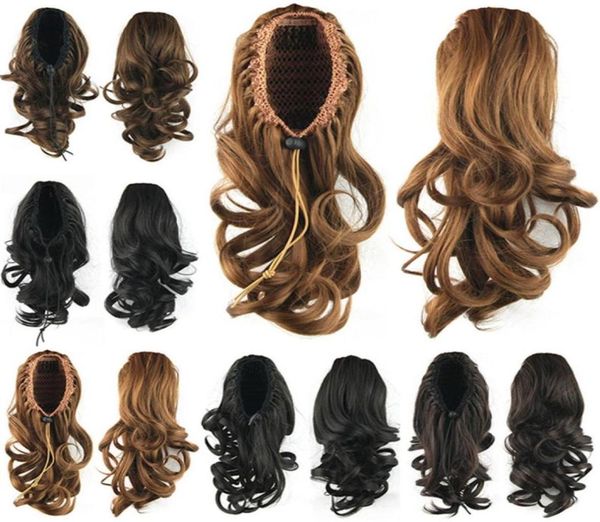 

14 inches drawstring synthetic ponytail big curly ponytails simulation human hair extension bundles 4 colors sp099n56582713861484, Black