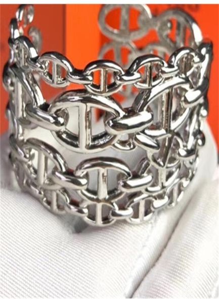 

famous brand jewelry hollow silver color wide h lock bangle bracelet women ladies accessories 2009253911217, Black
