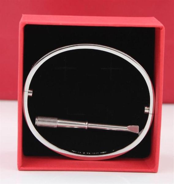 

luxury fashion silver cuff bracelet style love stainless steel iced out screw bracelets bangles for women and men25086346120, White