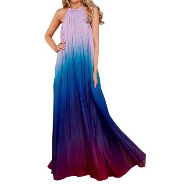 

party dresses 2021 women backless maxi dress pleated sleeveless summer chiffon halter neck long boho beach9626724, White;black