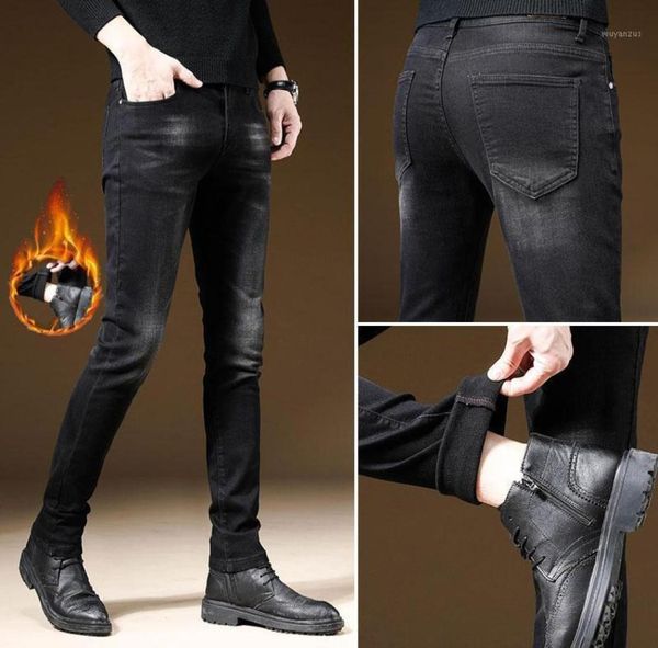 

men039s jeans velvet thin elastic winter pants men man jens pant for denim mens streetwear fashion2225873, Blue