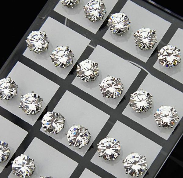 

fashion 24pcs 8mm clear austria cubic zirconia stainless steel stud earrings for womens mens whole jewelry lots a6452853566, Golden;silver