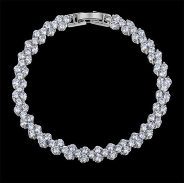 

luxury shining crystal bracelets genuine 925 sterling silver charms bracelet diamond roman tennis link bracelet jewelry a363586318, Black