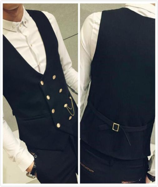 

new waistcoat suit vest fashion double breasted slim fit menle dress vest for formal wedding gown6299826, Black