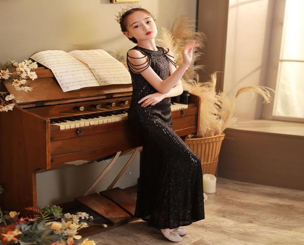 

long black sequin dress for kids girls elegant formal evening dresses cocktail luxury 2022 prom gowns sparkling child teen party383226691, Red;yellow