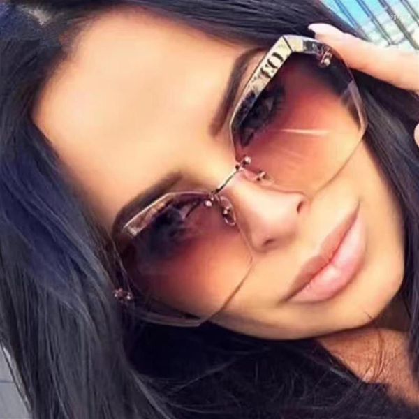 

sunglass fashion women brand designer cutting lens rimless gradient retro alloy frames eyewear211e, White;black