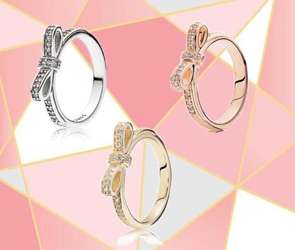 

cluster rings 2021 fashion trend 100 s925 sterling silver real rose gold 3 colors bow ring original diy jewelry suitable for wome6964882, Golden;silver