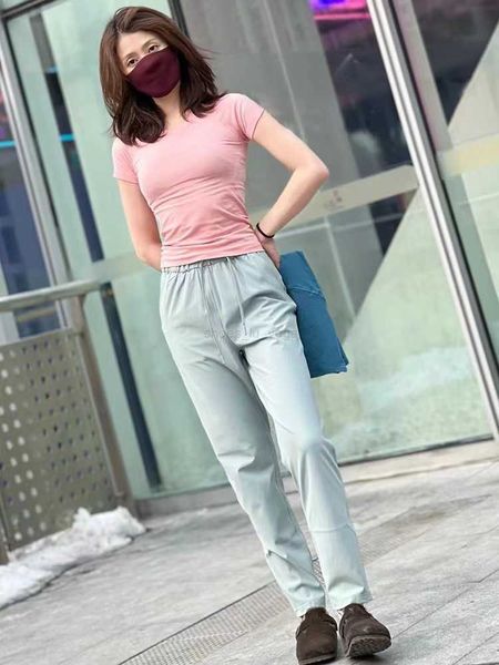 

lu women's yoga 2.0 short sleeve t-shirt solid color sports shaping waist tight fitness jogging sportswear blouse top