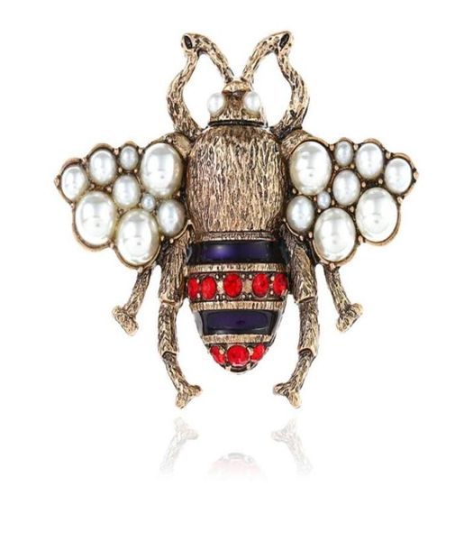 

varole for women bee shaped brooch with big pearl crystal rhinestone unique 18k gold plated5513431, Gray