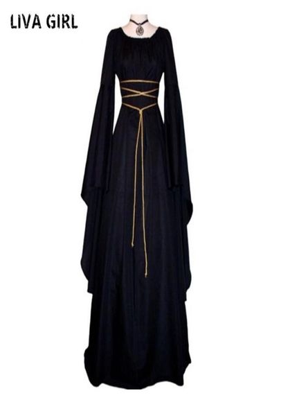 

medieval maxi gown gothic vintage bandage women summer black retro party cosplay witch halloween costumes long dress7058710, White;black
