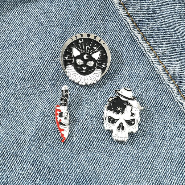 

halloween punk knife skull brooch cute anime movies games hard enamel pins collect cartoon brooch backpack hat bag collar lapel badges, Blue