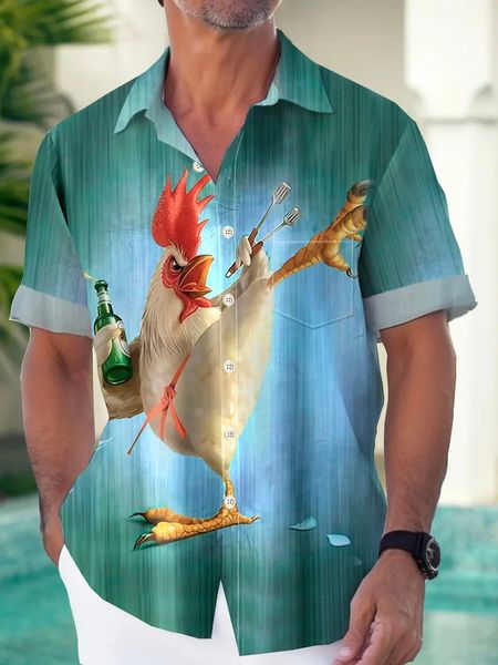 

men's casual shirts hawaiian shirt for men summer beach chicken pattern y2kstreetwear tshirt short sleeve oversized 5xl clothes 230822, White;black