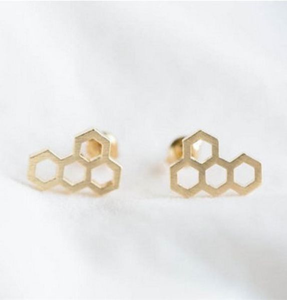 

fashion honeycomb stud earrings whole 18k gold plated earrings4906362, Golden;silver