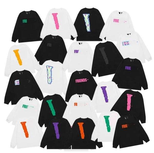 

designer brand friends- mens hoodies hio hop big v women cotton sweatshirts long sleee t-shirts fashion casual couples loose round neck hood, Black