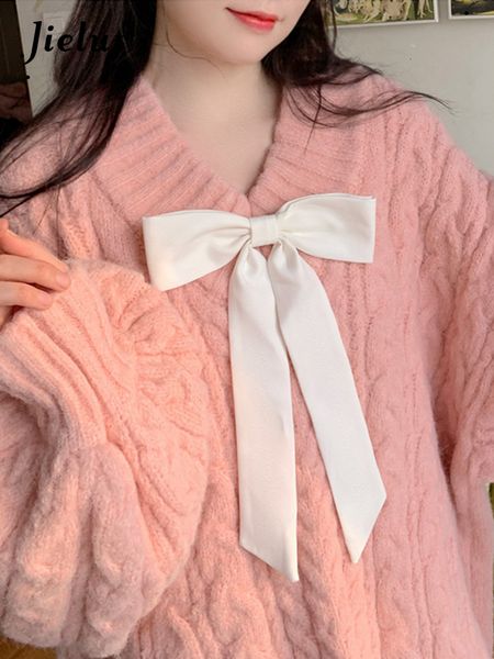 

womens sweaters jielur autumn contrast color slim sweet ladies pullovers woman casual loose street female pink fashion knit 230822, White;black