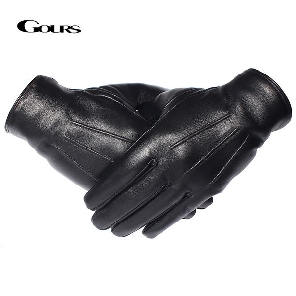 

five fingers gloves gours winter gloves men genuine leather gloves touch screen black real sheepskin wool lining warm driving gloves gsm050, Blue;gray