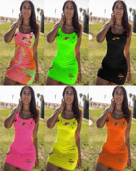 

women summer ripped designer dresses sleeveless vest mini short dress fashion party streetwear nightclub plus size womens clo2664250, Black;gray