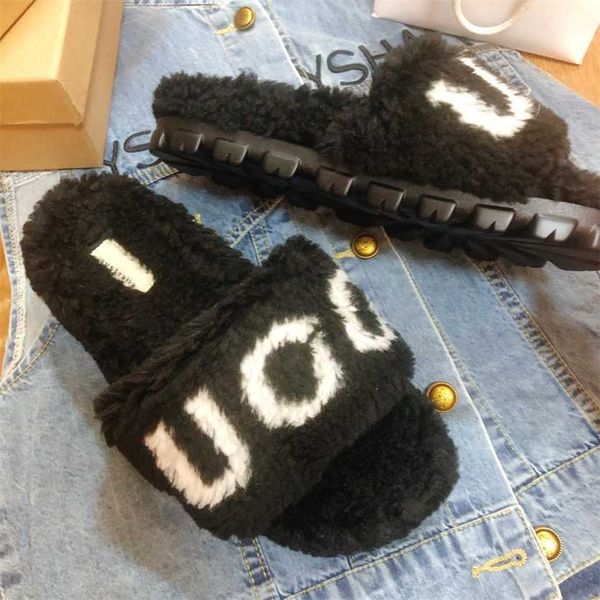 

australia fur slippers womens indoor home slides sandals winter snow shoes classic wool fluffy plush fuzzy furry sandal sneakers warm uggity, Black
