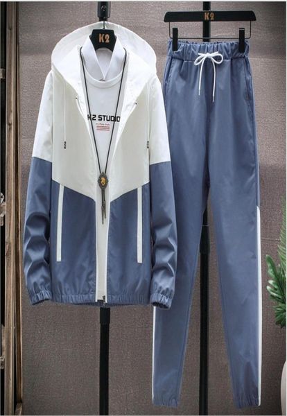

men tracksuit casual hoodies sets spring new male jacketspants two piece sets hip hop streetwear sports suit patchwork45578562661962, Gray