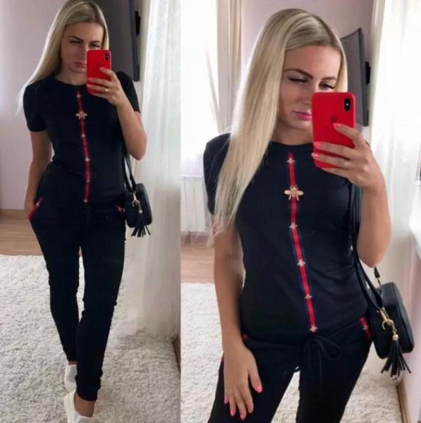 

summer fashion women printed sport suits shortsleeve shirts and pants two piece sets outfits suits tracksuits6014080, Gray