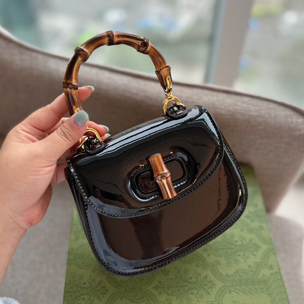 

patent leather bamboo bag mini handbag women crossbody bags vintage flap bamboo twist buckle shoulder purse cell phone pocket removable hard