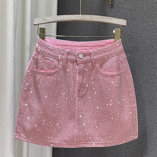 

skirts deat personality diamond splice denim skirt women's high waist solid color slim wrap hip skirts female 2023 summer 11xx2061 2308, Black