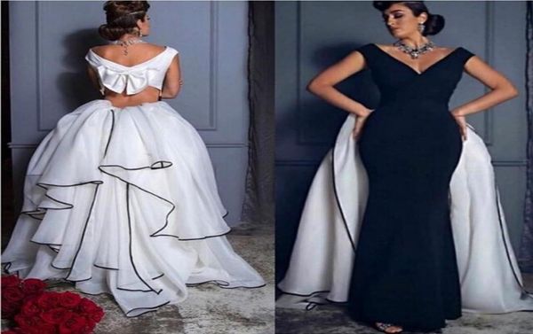 

vintage black and white evening dresses v neck off the shoulder satin chiffon floor length backless prom dresses formal ball gowns7967896, Black;red