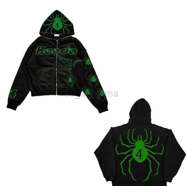 

men's hoodies sweatshirts y2k clothes grunge hoodie full zip balck hip hop spider web sport coat long sleeve oversized hoodie harajuku, Black