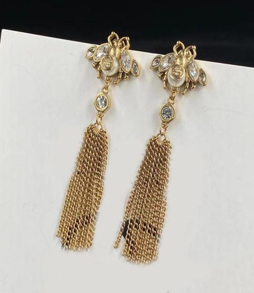 

dangle earrings fashion luxury brand designer little bee pearl rhinestone tassel pendant luxury net celebrity earring wedding part2408195, Silver