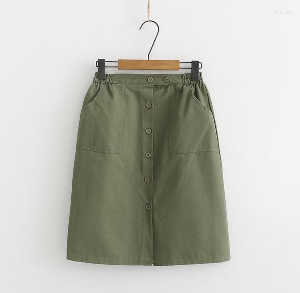 

skirts korean summer pure color women fashion high waist elastic pockets package hip cotton skirt female fresh aline saias9287139, Black