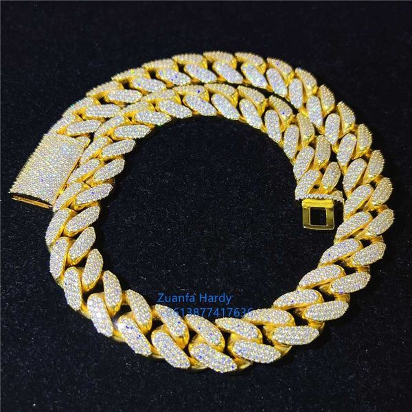 

hip hop bling jewelry flawless d vvs moissanite cuban link chain 18mm iced cuban chain 925 silver cuban necklace