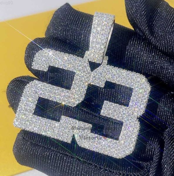 

iced out drop shipping hip hop white gold vvs custom moissanite number pendant 23, Silver