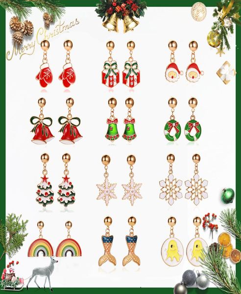 

new christmas tree earrings christmas snowflake pumpkin rainbow earrings female holiday cartoon celebration small gifts whole8321378, Golden