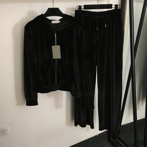 

luxury velvet tracksuits womens two pieces sport tracksuit crystal diamond designer tracksuit fall brand jackets pants set, Black