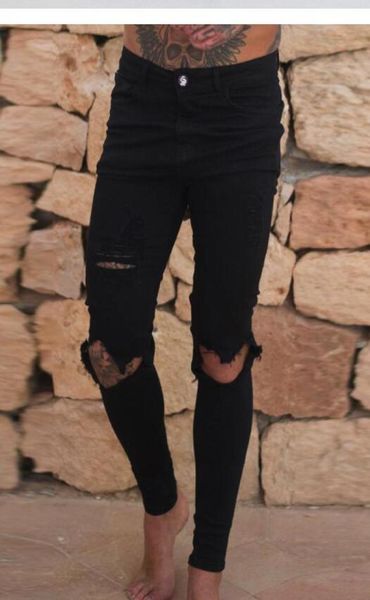 

fashionmens ripped denim jeans male skinny slim fit pencil pants casual hip hop trousers with holes8535919, Blue