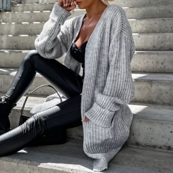 

womens sweaters autumn winter solid rib knitted sweater cardigans women vneck open stitch coat elegant long sleeve pocket jacket outerwears, White;black