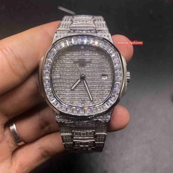 

men's iced diamond wristwatch silver stainless steel case watch watch strange fashion watch diamond strap automatic mechanica231o, Slivery;brown