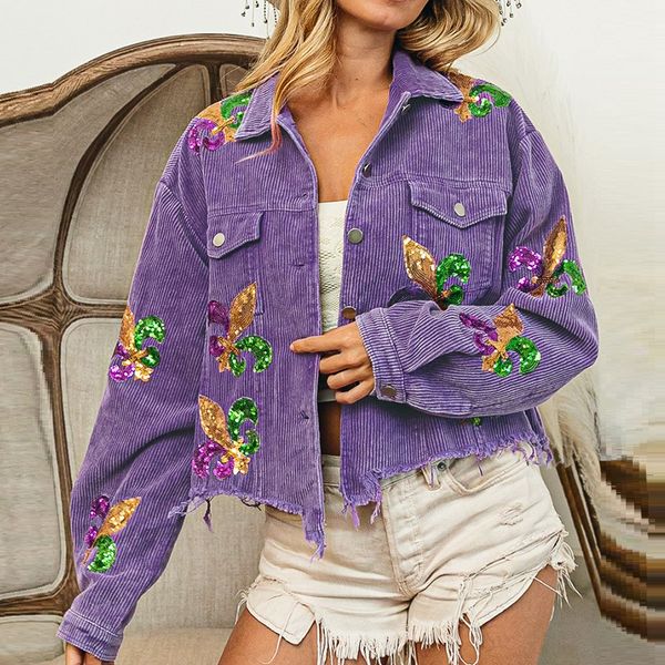 

women's jackets loose long sleeve sports casual corduroy for women retro turndown collar sequins tassel jacket 230822, Black;brown