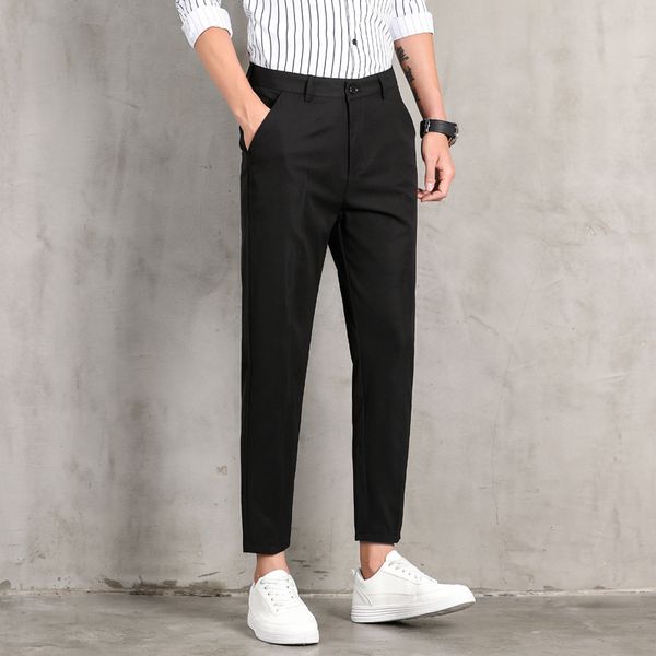 

men's pants quick dry suit men solid classic casual for summer slim fit straight trousers male 230822, Black