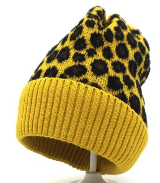 

beanies causal winter plus velvet padded hat leopard print woolen knitted kids outdoor girls hip hop skullies cap2598682