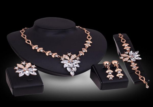

fashion frican classic jewelry18k gold plated rubyclear crystal necklace earrings bracelet ring wedding party jewelry set6045333, Slivery;golden