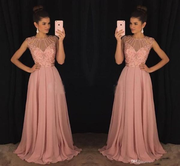 

2017 chic pink prom evening dresses aline jewel major beaded illusion bodice chiffon celebrity formal gowns dress for party wear 8272170, Black