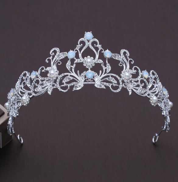 

unique light blue crystal bridal tiaras crown princess rhinestone pageant crowns wedding hair accessories bride hair ornaments j018084708, Slivery;golden