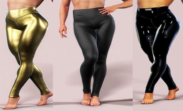 

women039s leggings bright pu faux leather women skinny high waist push up gold metallic fitness punk rock pants plus size8139063, Black