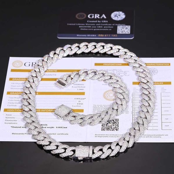 

factory price pass diamond tester 14mm 925 sterling silver vvs moissanite diamond miami cuban link chain necklace