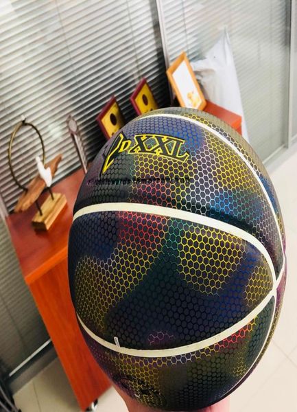 

whole5th holographic luminous basketball fancy polar light black basketball ball pu leather indoor outdoor basketball 9000363