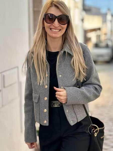 

men s hoodies sweatshirts traf 2023 women fashion jacket with metal button female vintage spring coats turndown collar coat ladies chic oute, Black