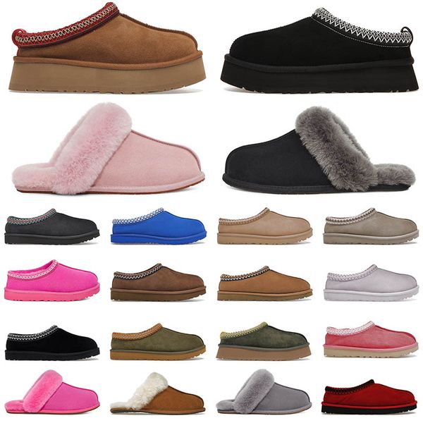 

boots designer tasman slippers mini platform boot mules chestnut fur slides sheepskin shearling slip-on suede comfort disquette fall winter, Black