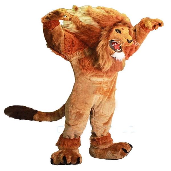 

long fur lion mascot costume party fursuit christmas parade dress cartoon furry suit304f, Red;yellow